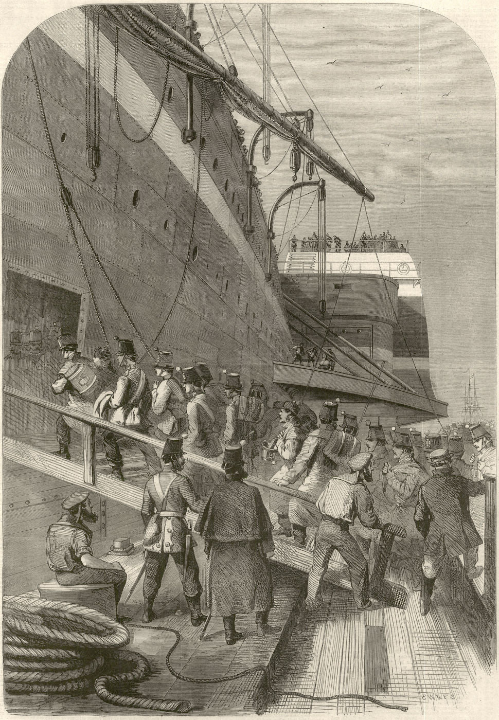 SS Great Eastern Mersey Canadian contingent soldiers embarking. Liverpool 1861